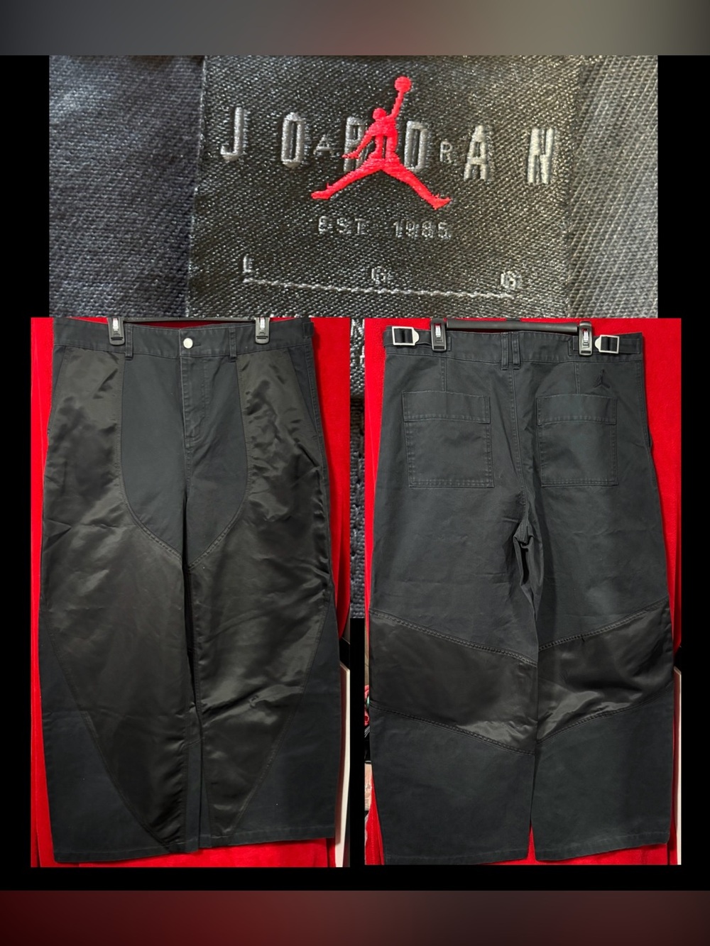 Jordan Flight Utility Two Tone Wide Leg Baggy Pants Black Size Large